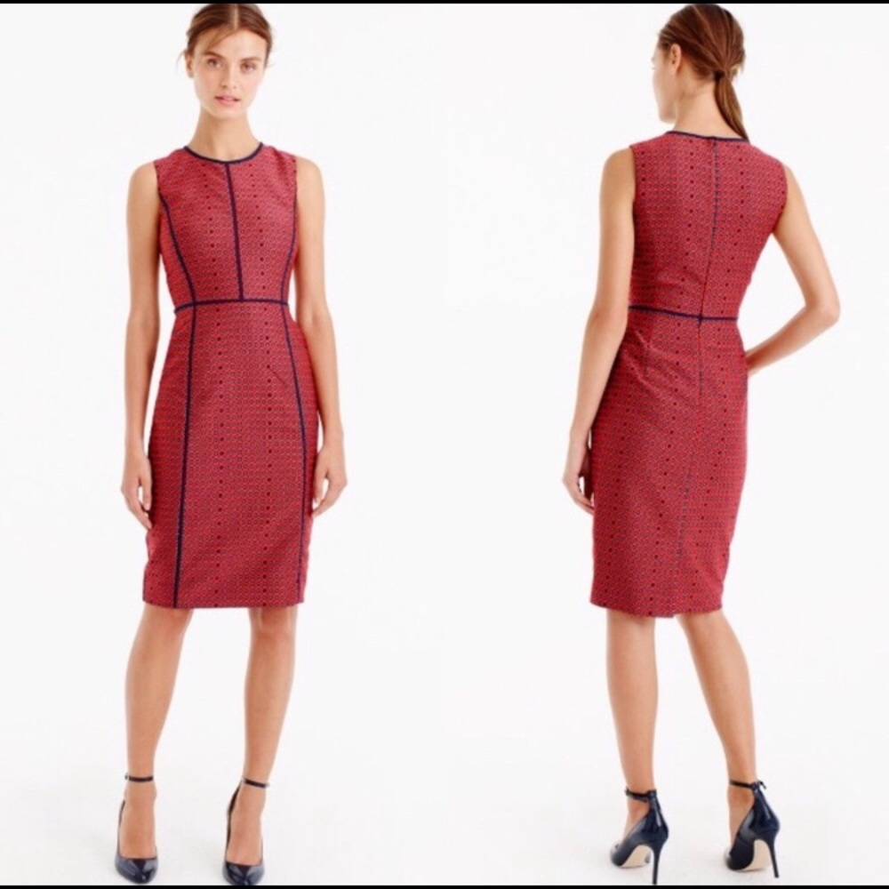 NWT J. Crew Paneled Sheath Dress in Crimson Foulard